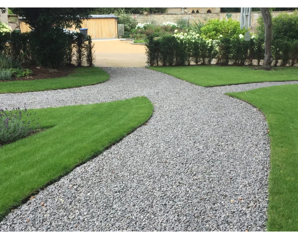 EverEdge PROEDGE Landscape Edging – 9 gravel pathway and lush green lawn edged in EverEdge steel edging